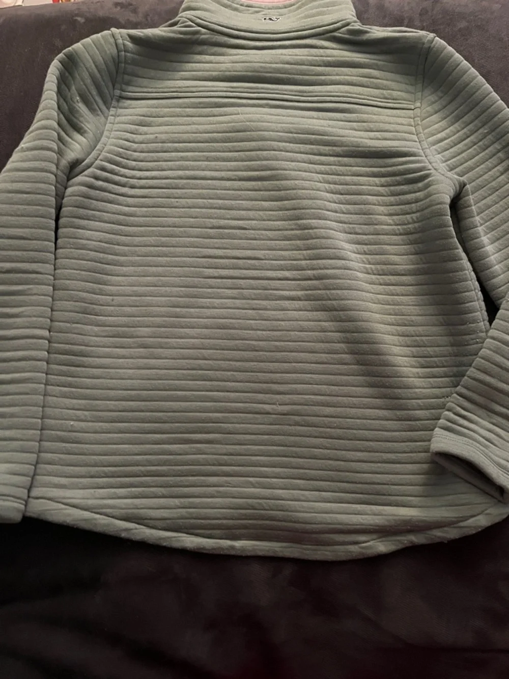 Vineyard Vines Quilted Olive Green Pullover with Pink Snap Placket